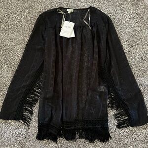 BRAND NEW Dry Goods Black Fringe Long Sleeve Kimono Size S